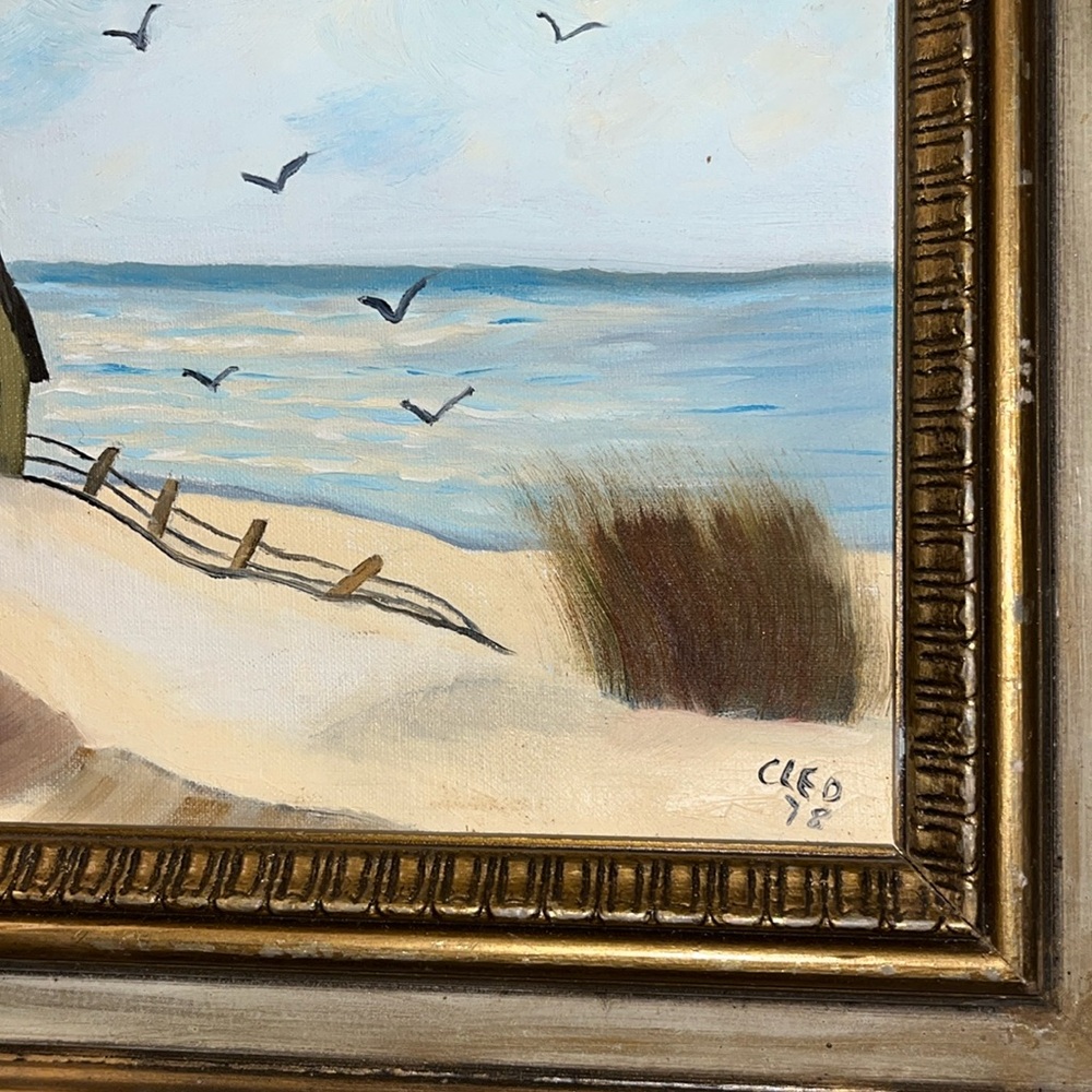 Rustic House by the Ocean Landscape Painting signed by local Oklahoma artist - Picture 2 of 4